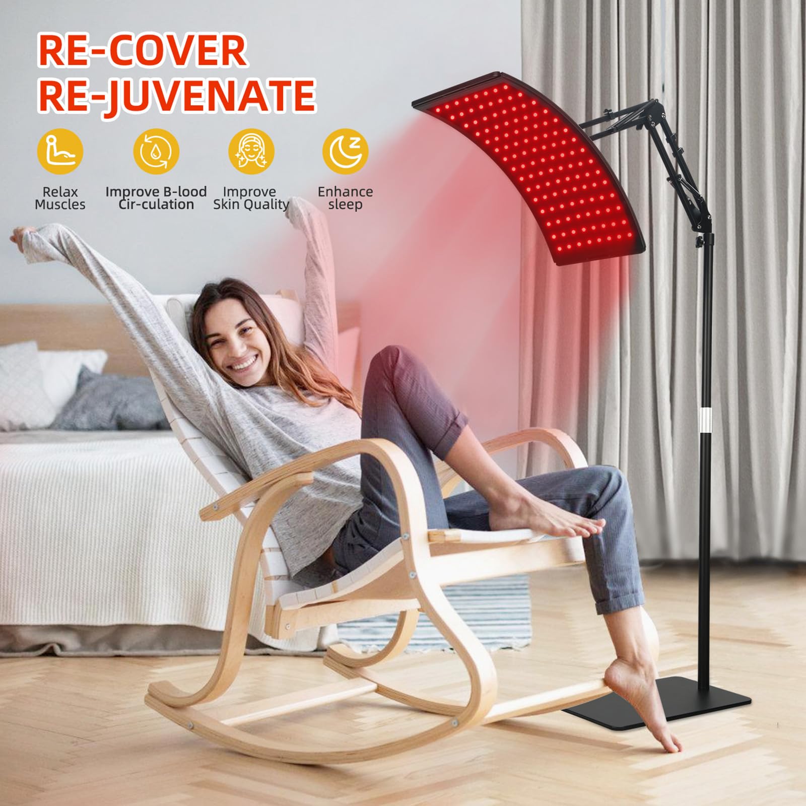 Viconor red light therapy lamp stand-mounted design enables hands-free sessions.