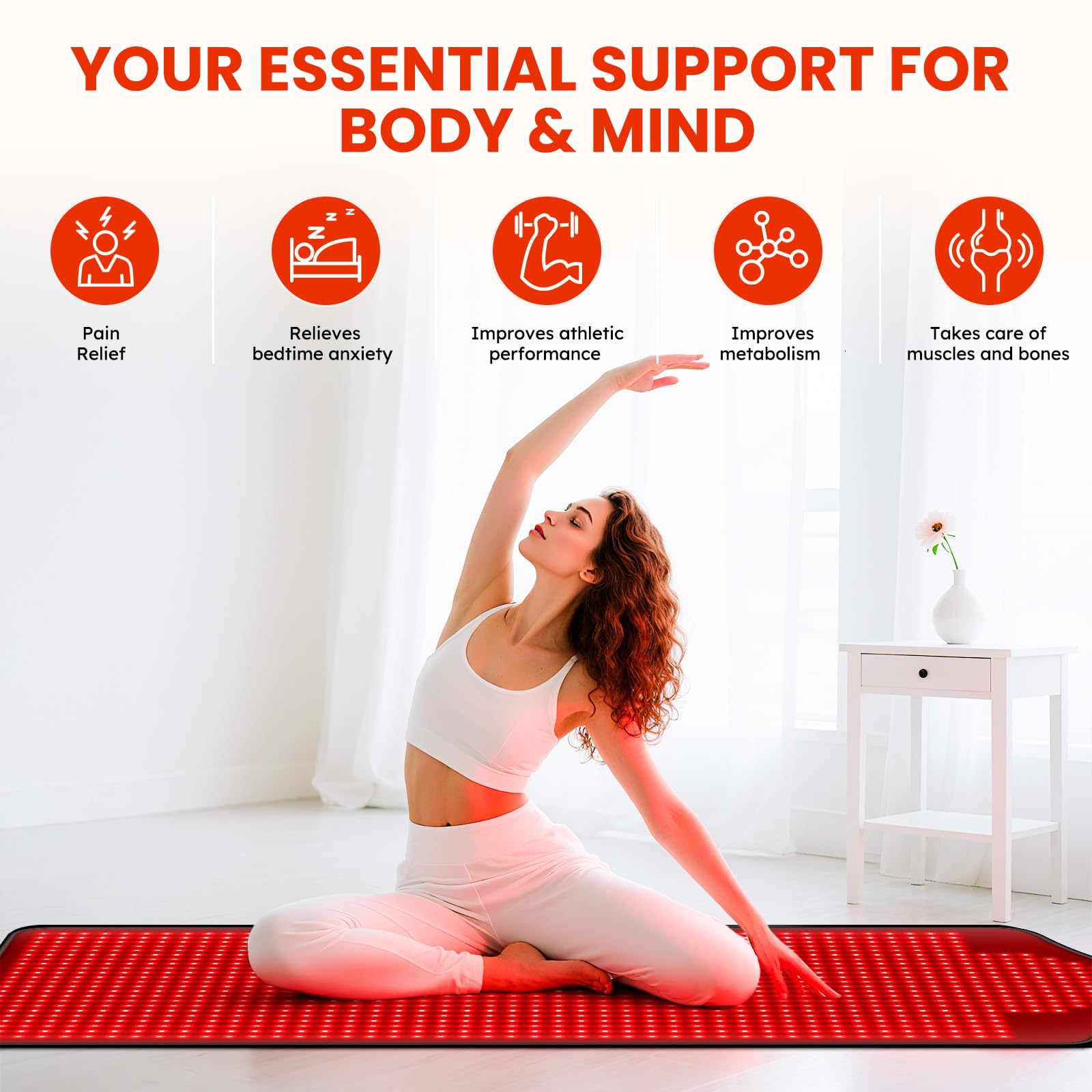 Viconor red light therapy mat back view highlights the smooth surface and cord access