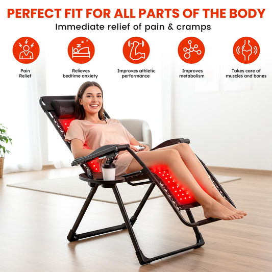 Viconor red light therapy mat lounge chair recline enables comfortable post-workout recovery