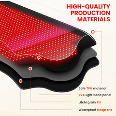 Viconor red light therapy mat shows 660nm and 850nm wavelengths for versatile sessions