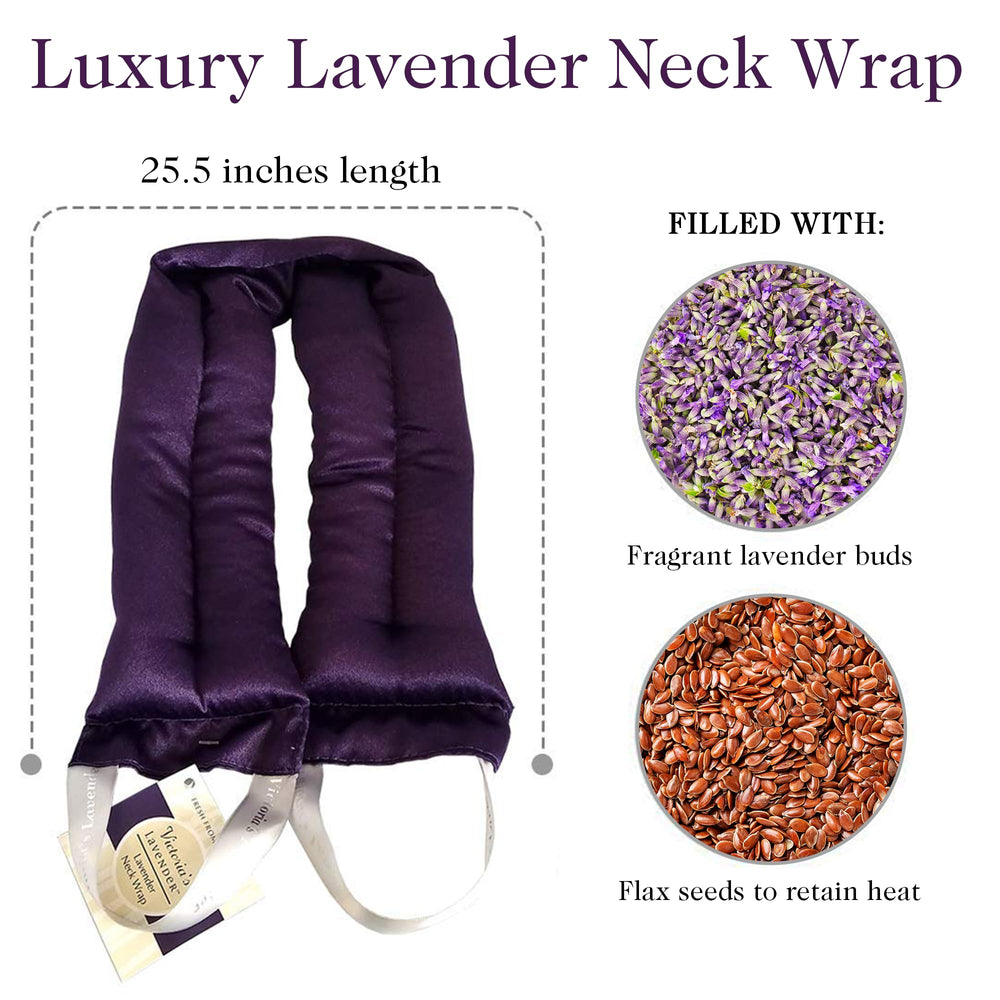 Victoria's Lavender neck wrap extended length surrounds neck and shoulders for enveloping warmth