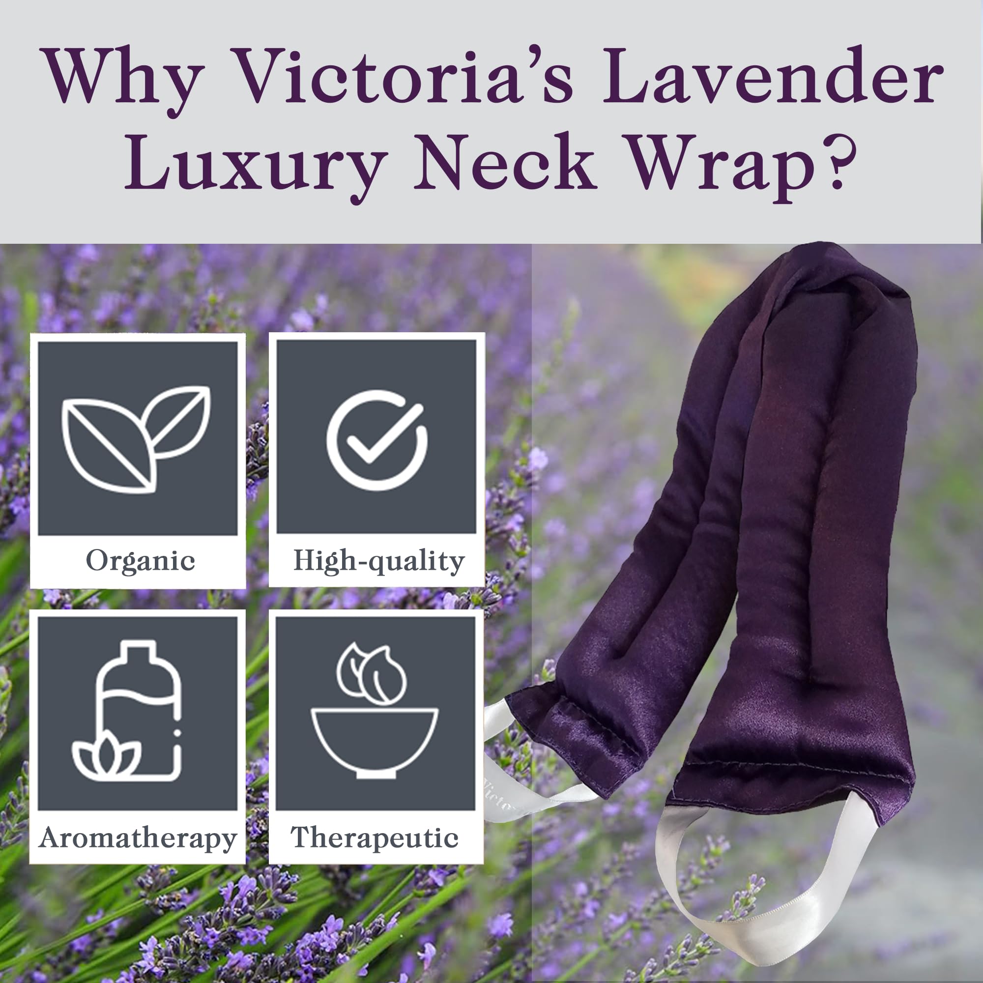 Victoria's Lavender neck wrap ready for microwave use for quick comfort