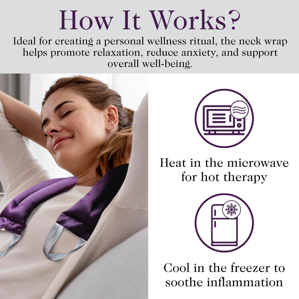 Victoria's Lavender neck wrap delivers warm aromatherapy and relaxation at home