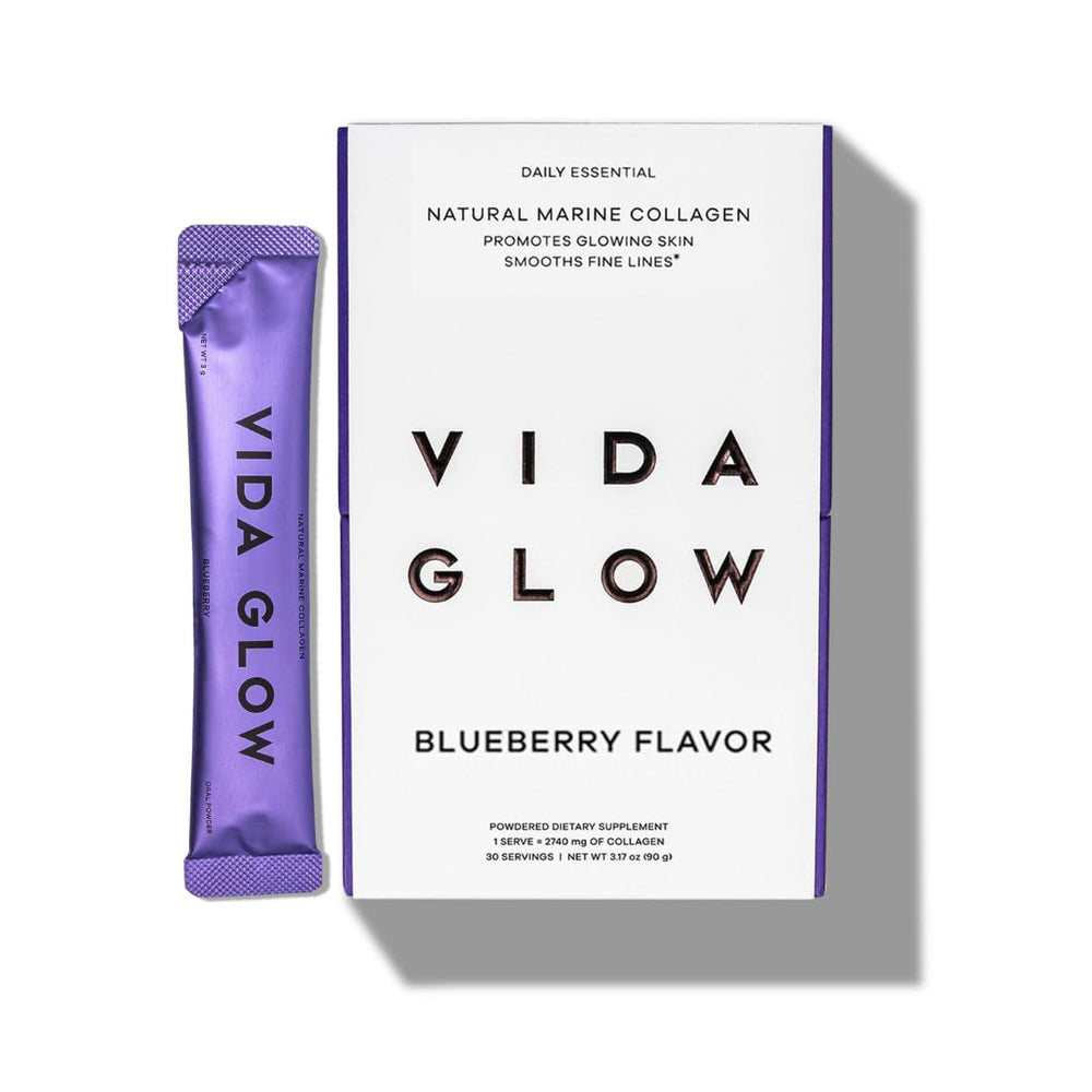 Vida Glow Marine Collagen bottle being poured for radiant skin.