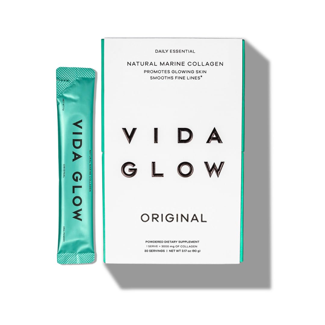 Vida Glow Marine Collagen bottle with scoop for easy daily use to support glow