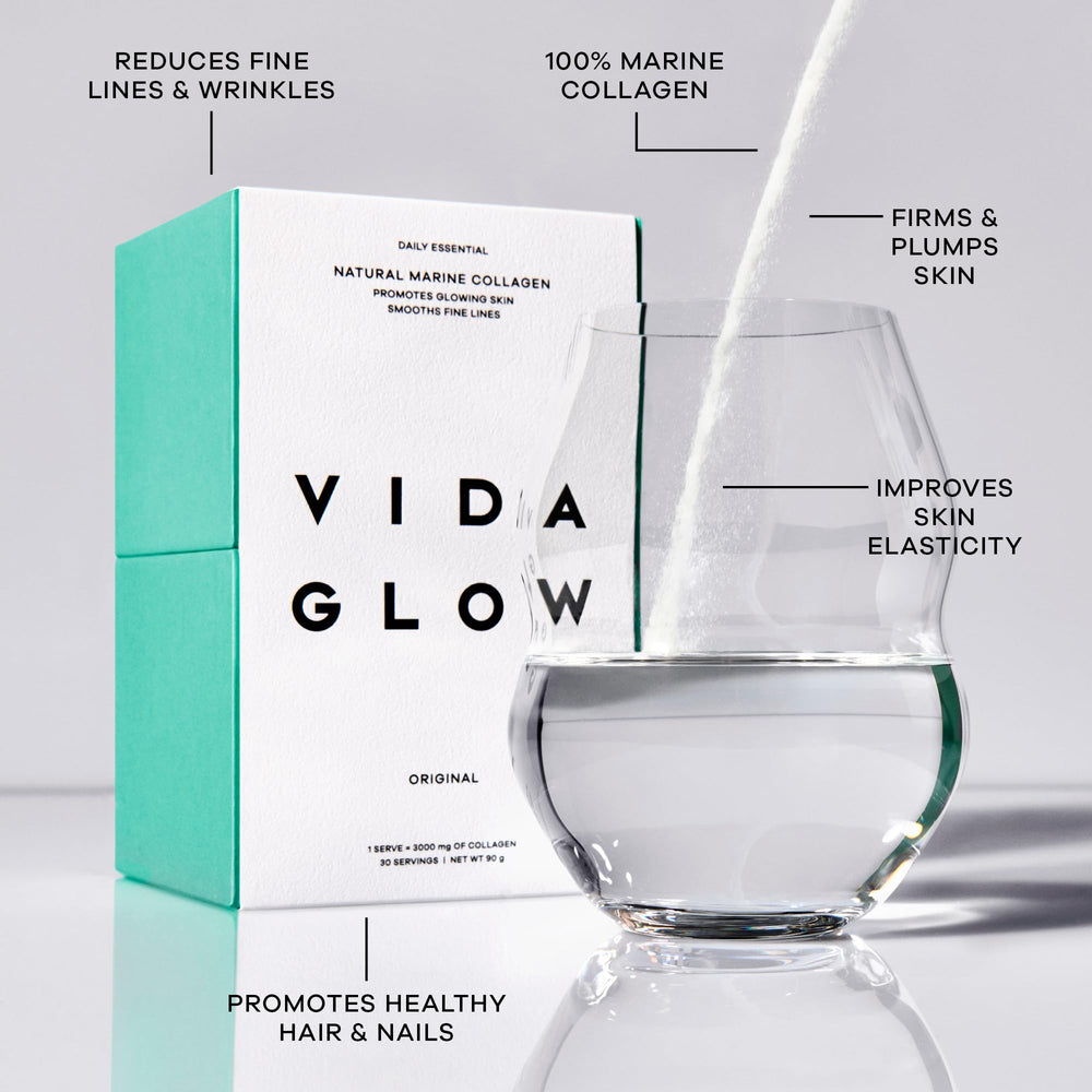 Vida Glow Marine Collagen original flavor sachets for flavorless mix-in versatility
