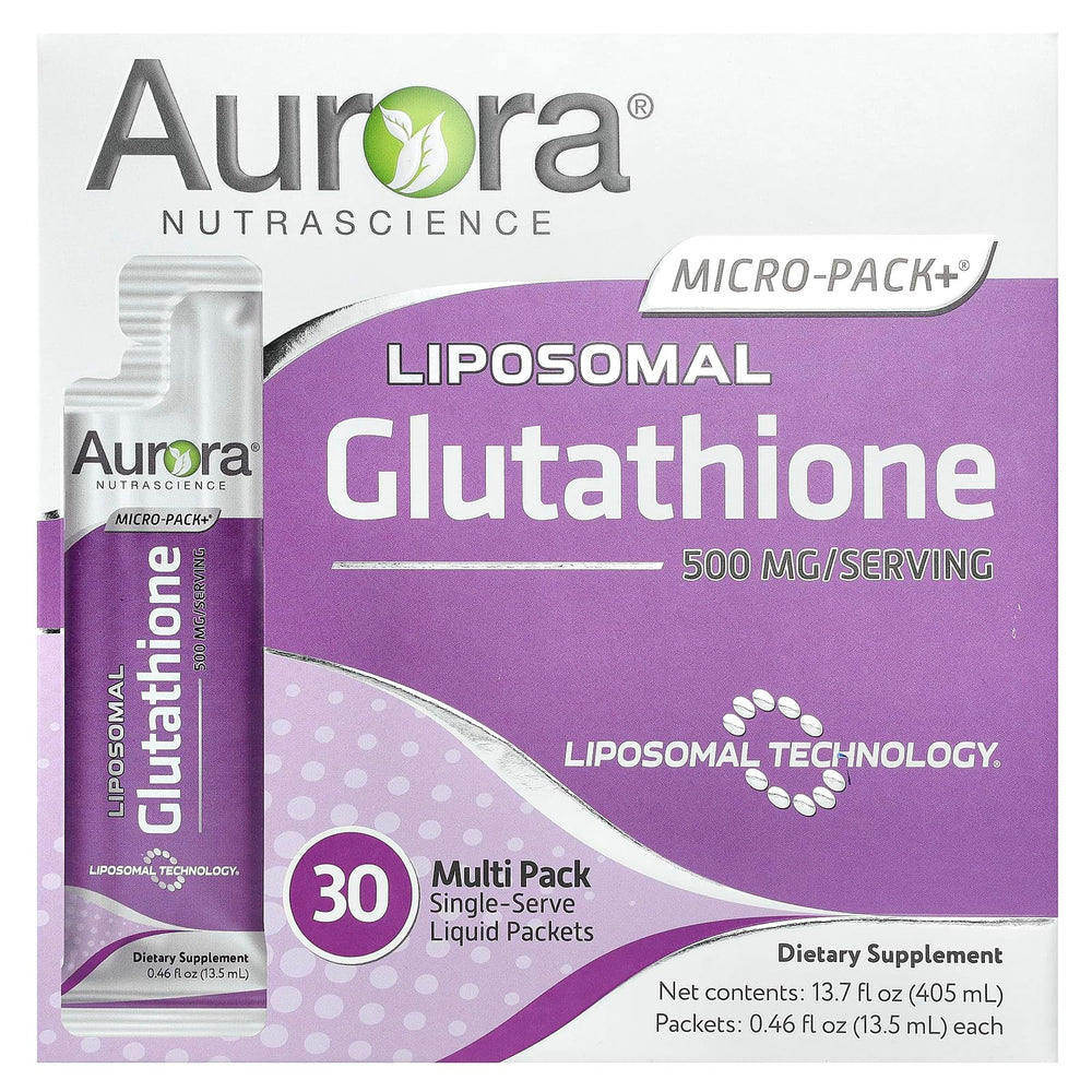 Vida Lifescience Aurora glutathione packets in front view for on-the-go immune support.