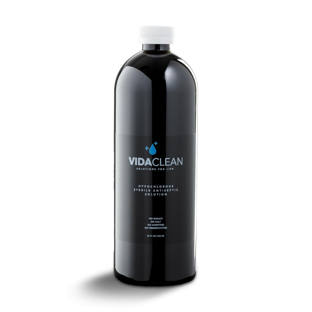 VidaClean bottle displaying a gentle HOCl wound care solution.