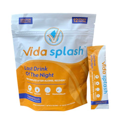 Vida Splash Tropical Punch stick-pack for quick hydration after a night out.