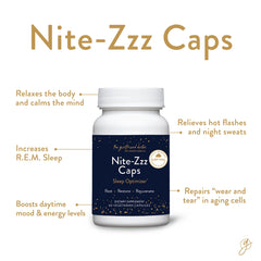 VIDAPURA Nite-Zzz capsules on table show magnesium and L-theanine benefits.