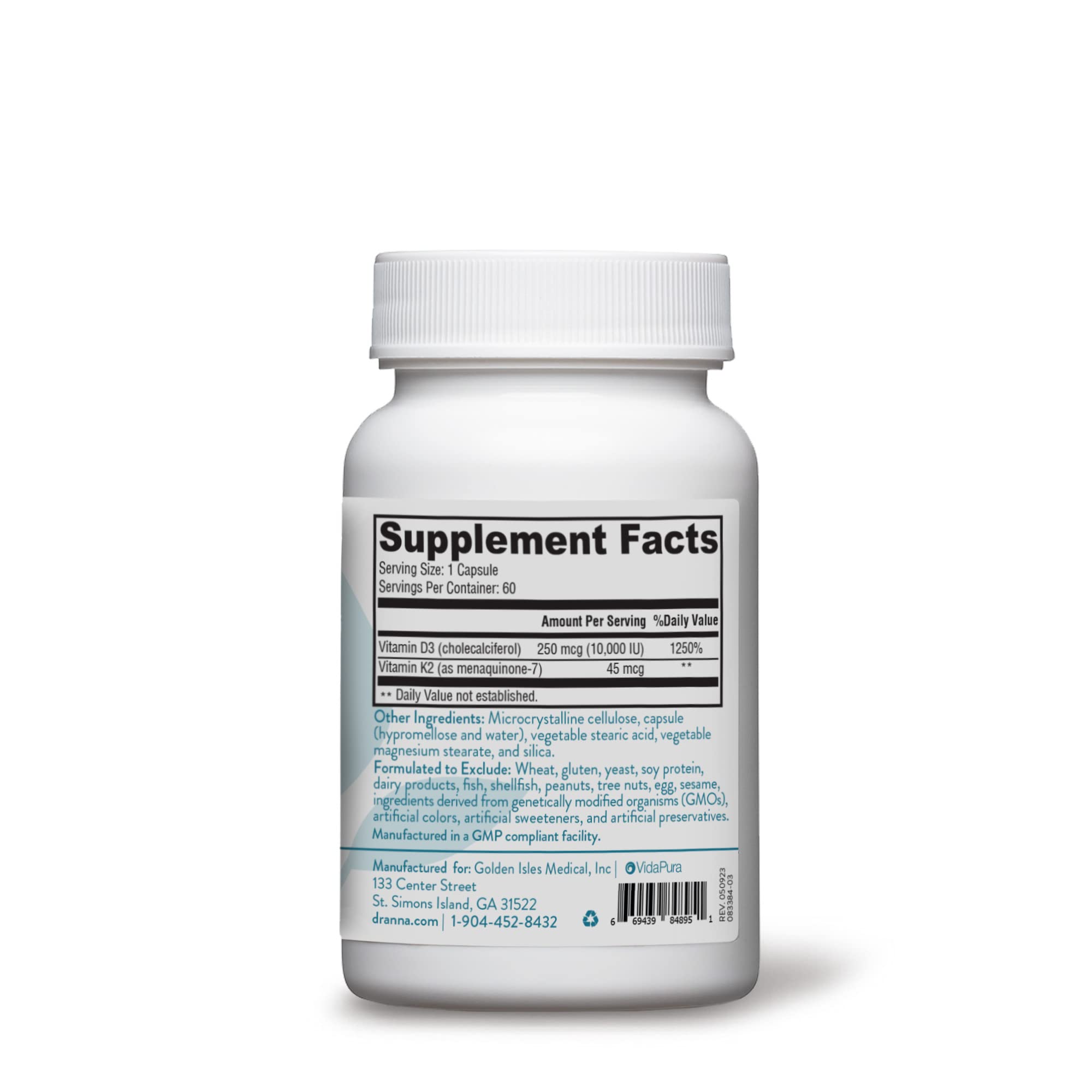 MK-7 K2 focus in VIDAPURA D3K2 bottle for calcium targeting.