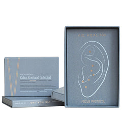 Vie Healing 24K gold ear seeds kit with maps for guided point placement.