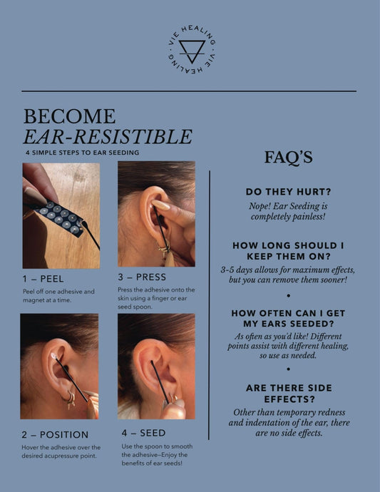 Vie Healing gold ear seeds spoon and kit for easy application.