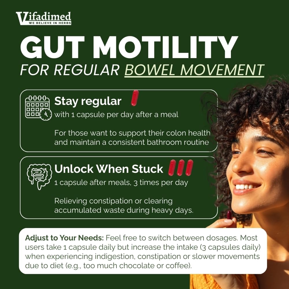 VIFADIMED Rhubarb capsules after meals for potential smoother regularity