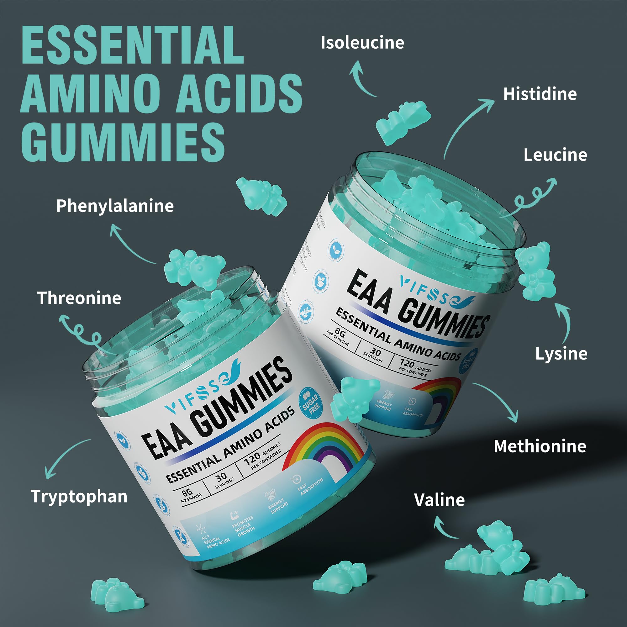 VIFSSG EAA Gummies blue raspberry serving offering convenient amino acid support