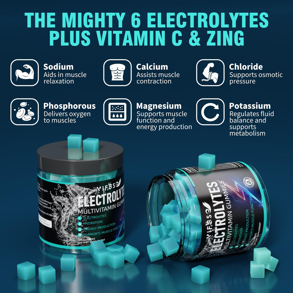 Bottle of VIFSSG Electrolytes Gummies with blue raspberry flavor open