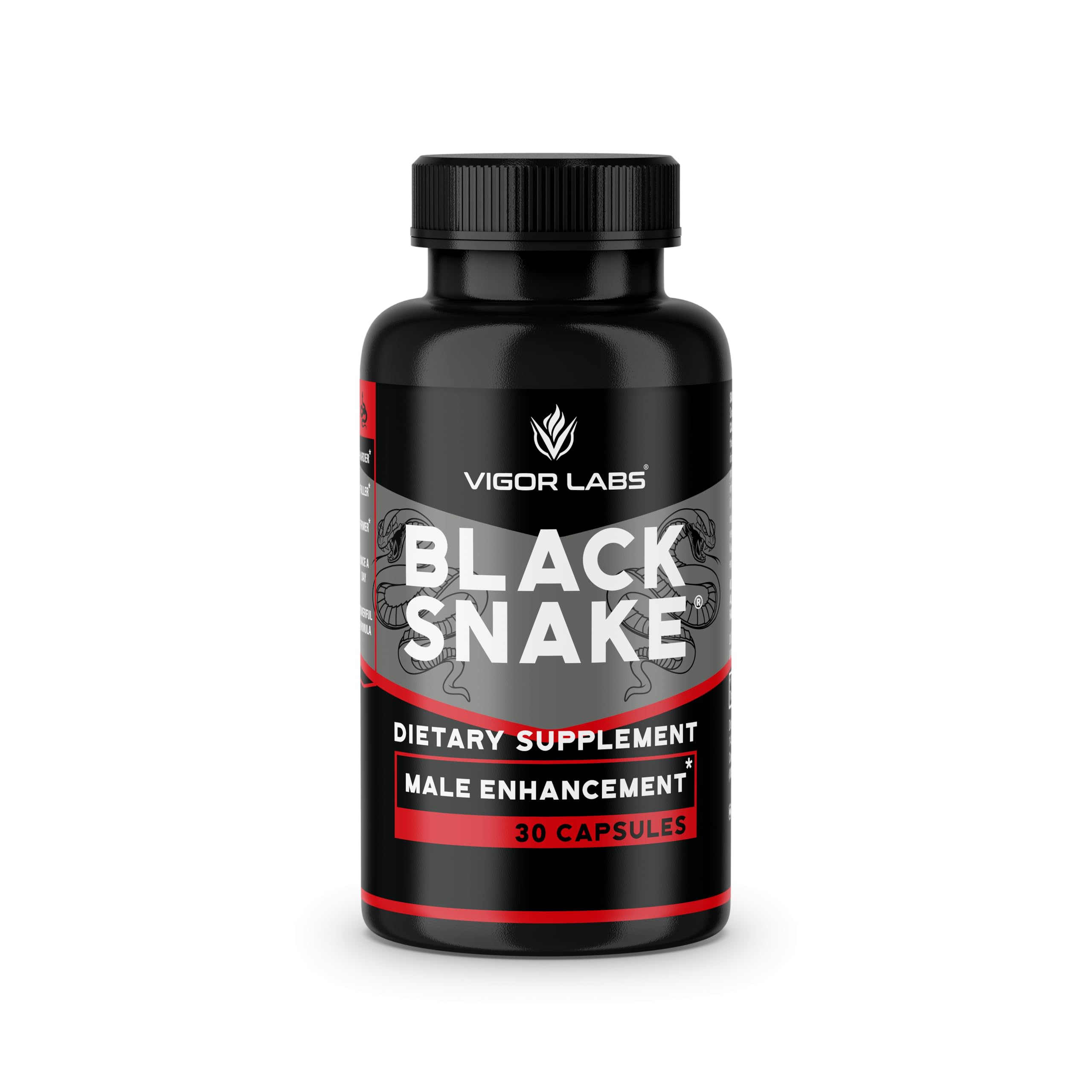 Vigor Labs Black Snake bottle front view signals natural vitality support for daily needs.