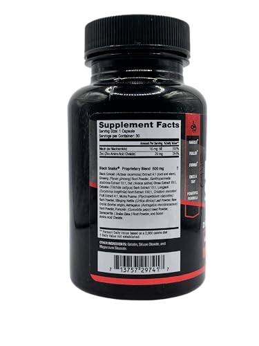 Vigor Labs Black Snake capsules closeup in a clear container.
