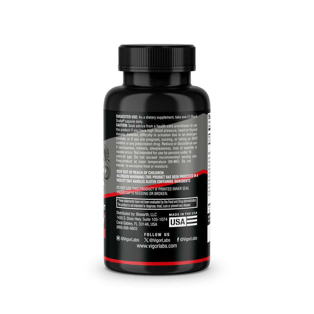 Vigor Labs Black Snake packaging box signals Made in USA quality.