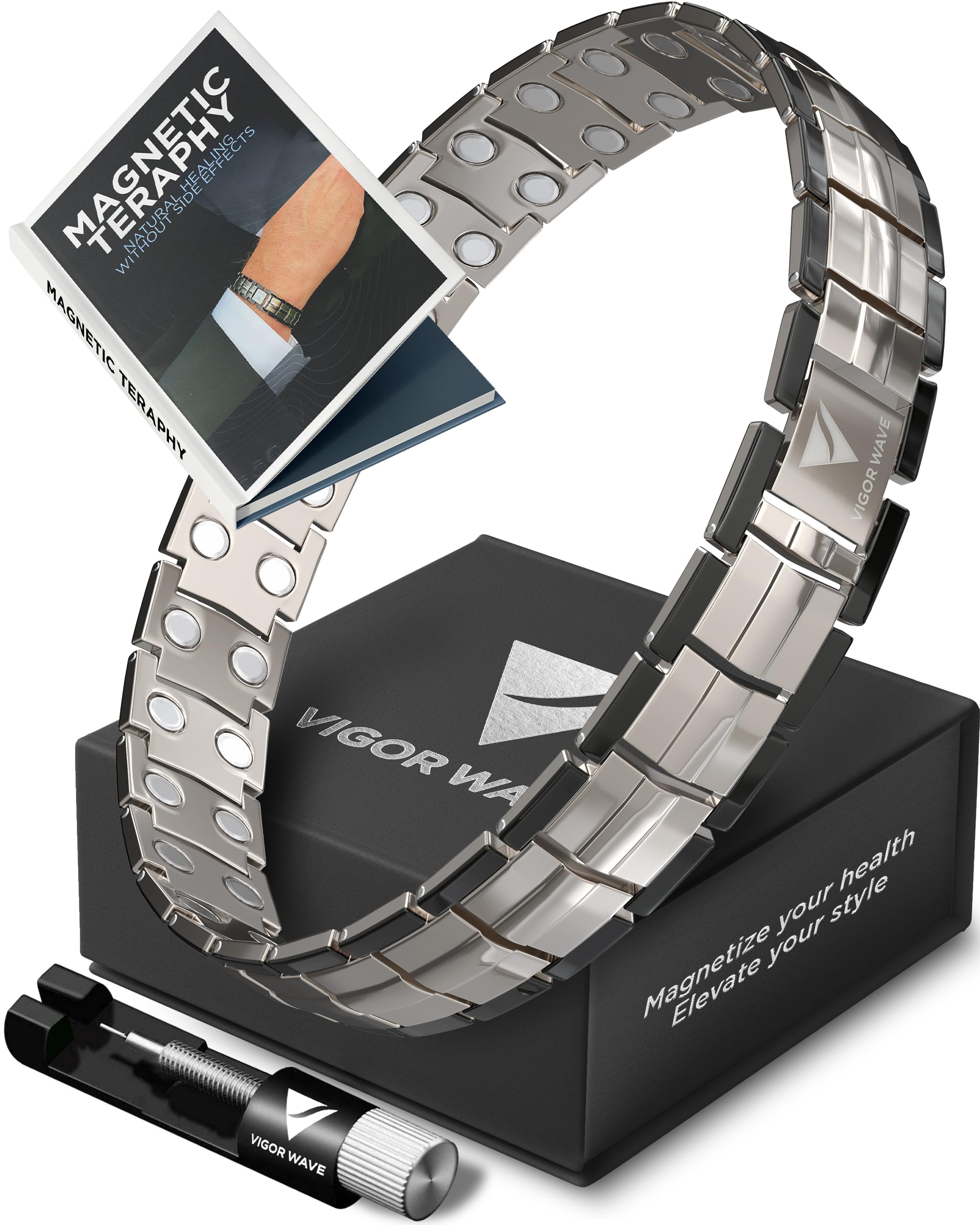 Vigor Wave magnetic bracelet close-up showing the magnet array for potential daily support.