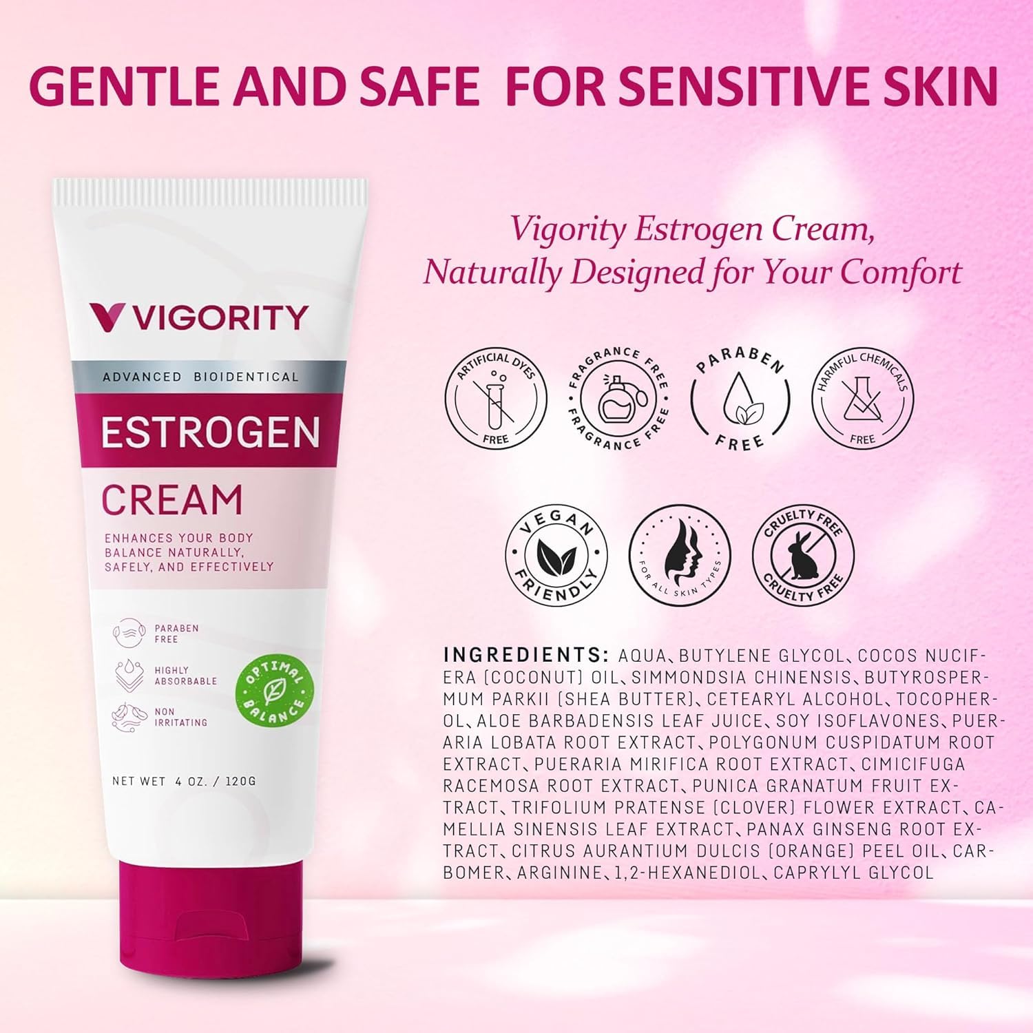 Vigority Estrogen Cream applied to intimate areas for gentle moisture.