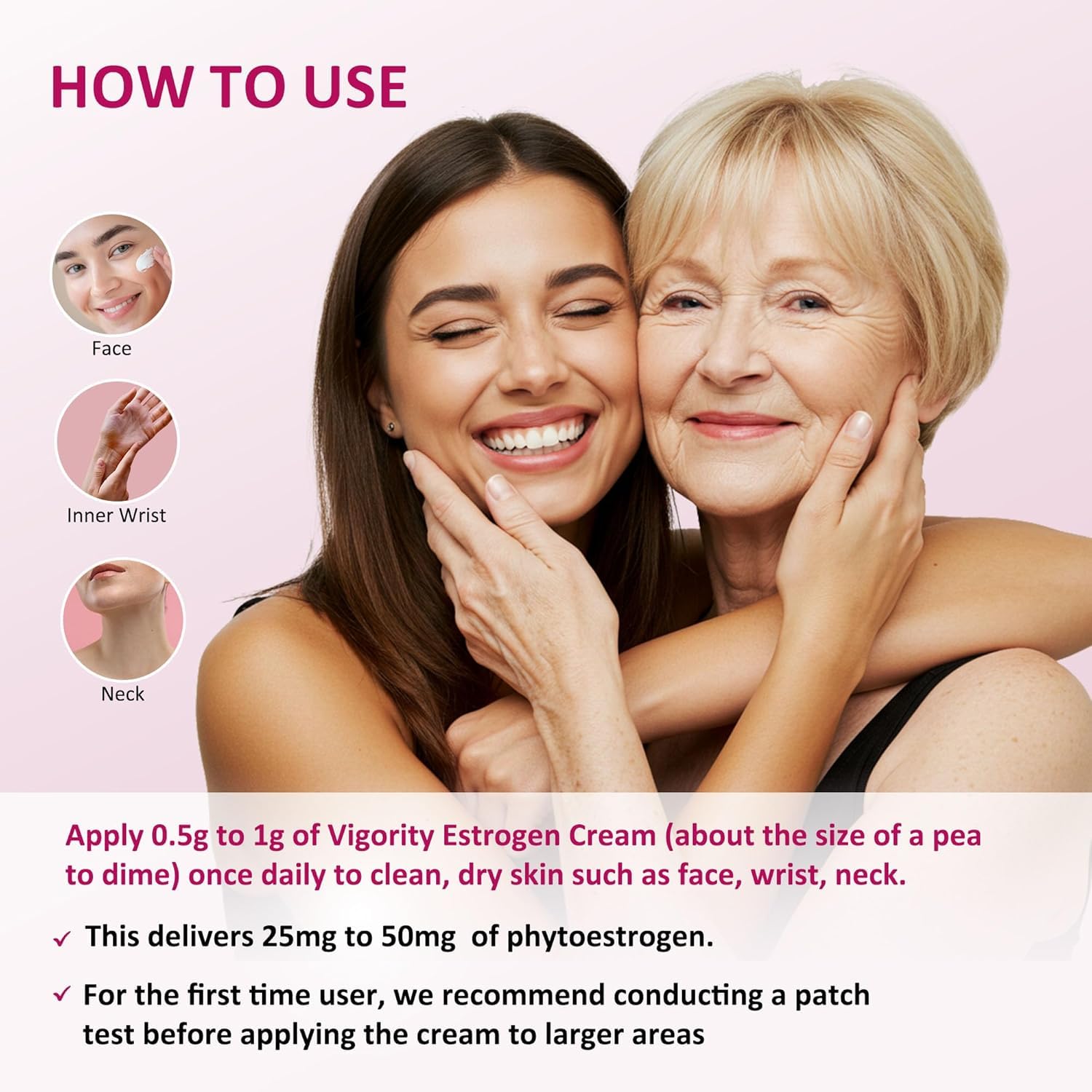 Vigority Estrogen Cream texture close-up shows a smooth, non-greasy feel.