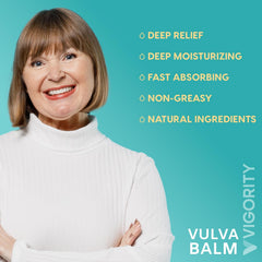 Vigority Vulva Balm jar with applicator showing easy daily use.