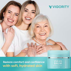 Packaging close-up emphasizes estrogen-free menopause-friendly care.