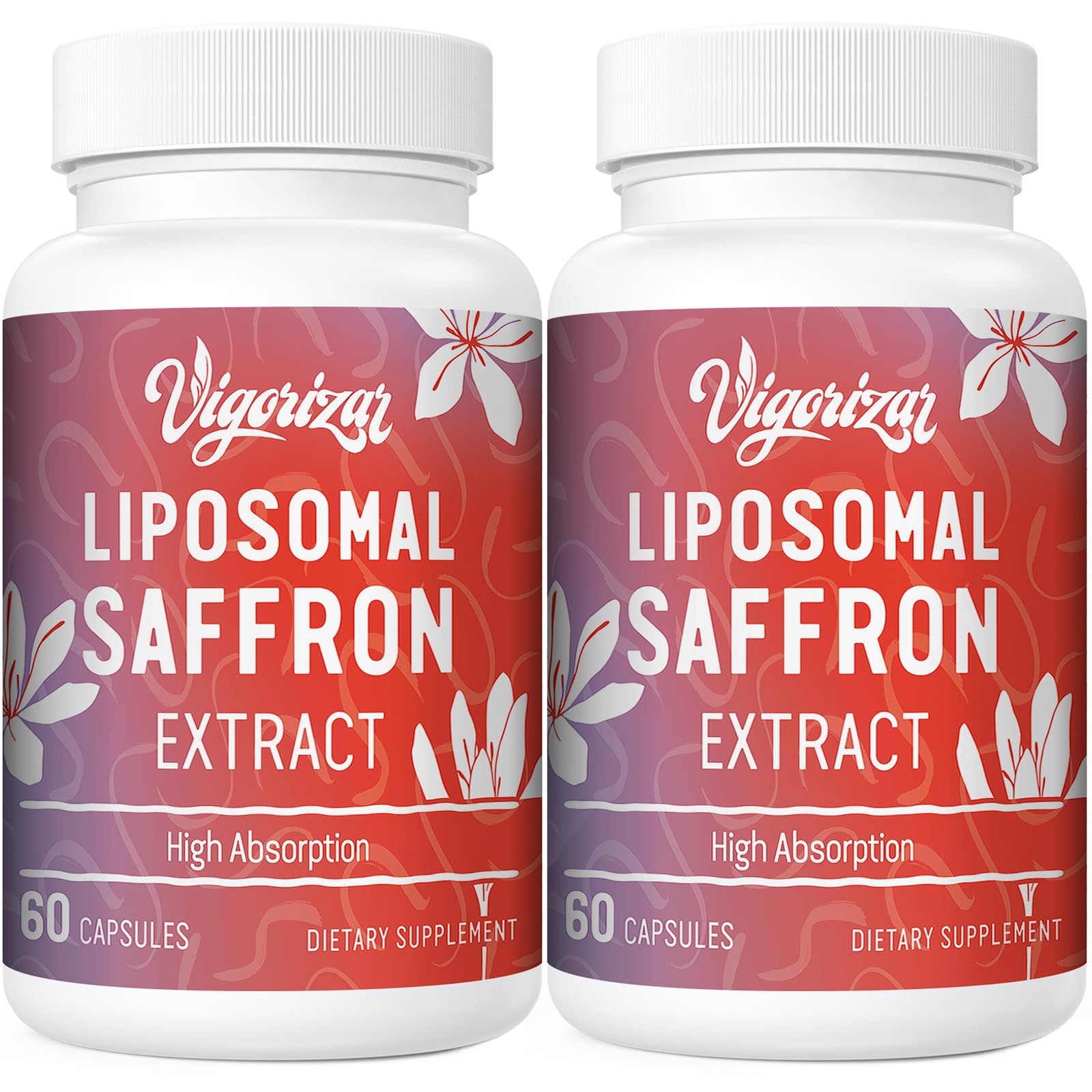 Vigorizar saffron supplements bottle on a clean countertop for daily mood and focus support.