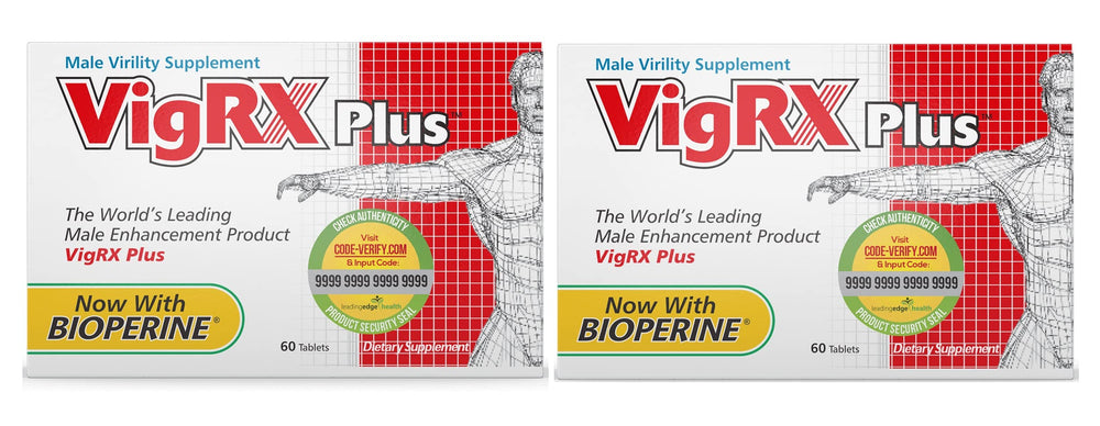 VigRX Plus 2-pack bottle front view for daily herbal vitality support.