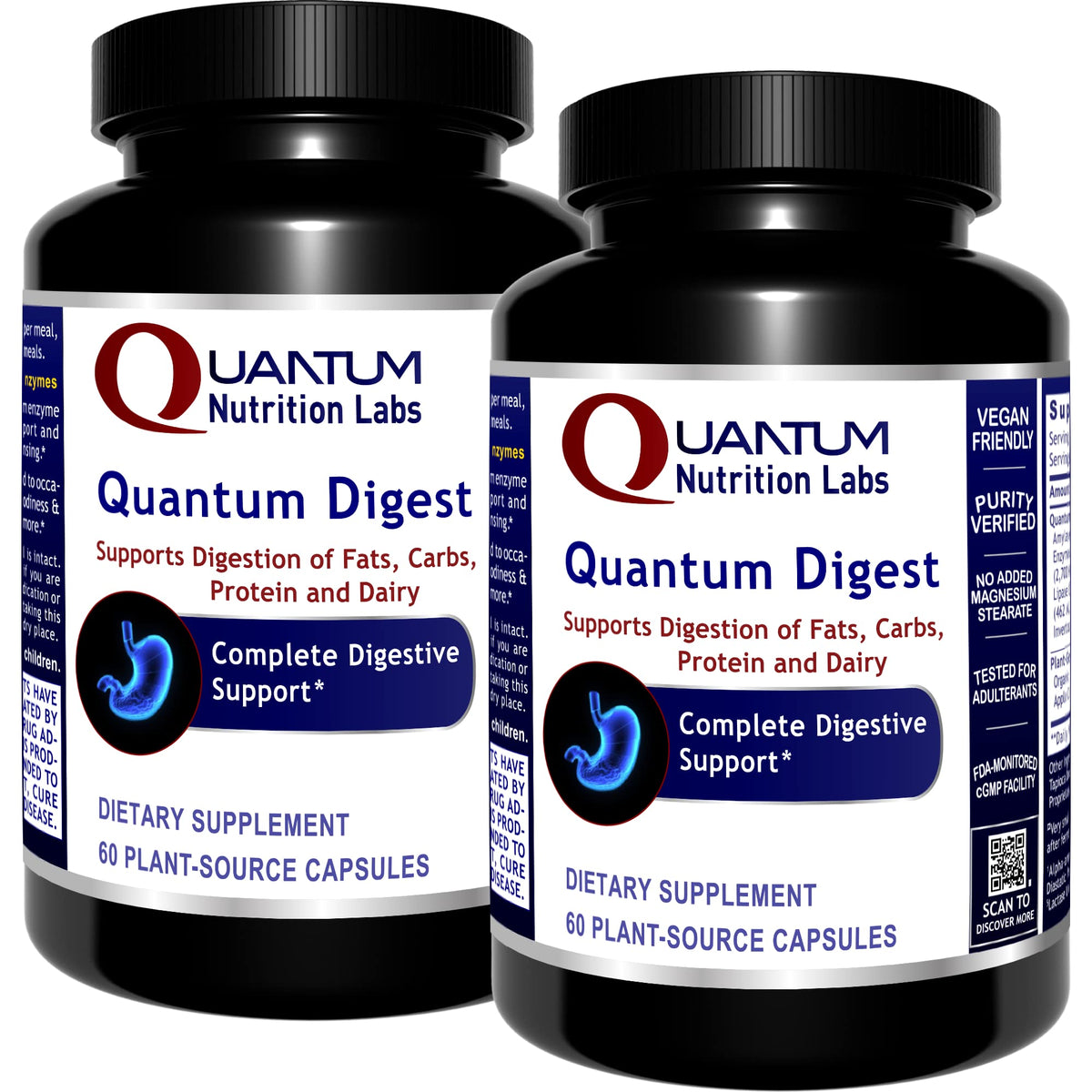 VIGUMYO Quantum Digest bottle front view, highlighting convenient digestive enzyme support.
