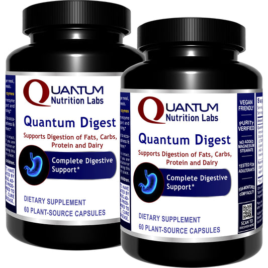 VIGUMYO Quantum Digest bottle front view, highlighting convenient digestive enzyme support.