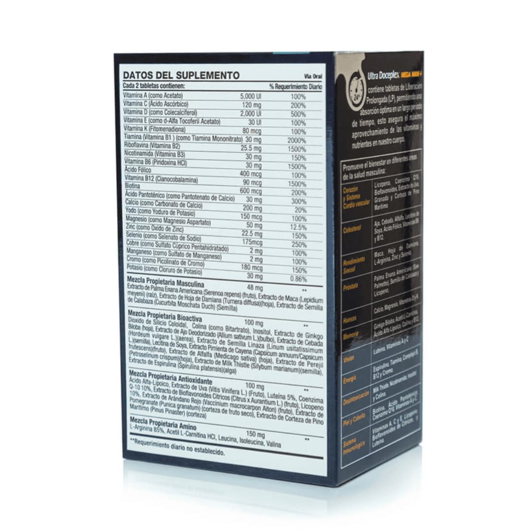 VIJOSA Ultra Doceplex Mega nutrition facts label closeup.
