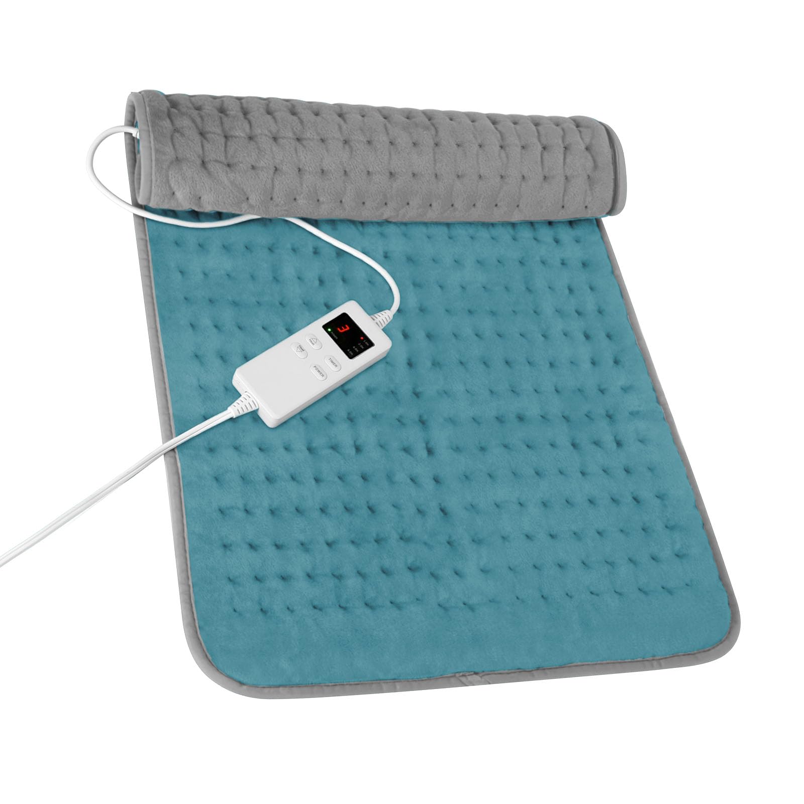 Vilicert electric heating pad placed on the back for targeted back pain relief.