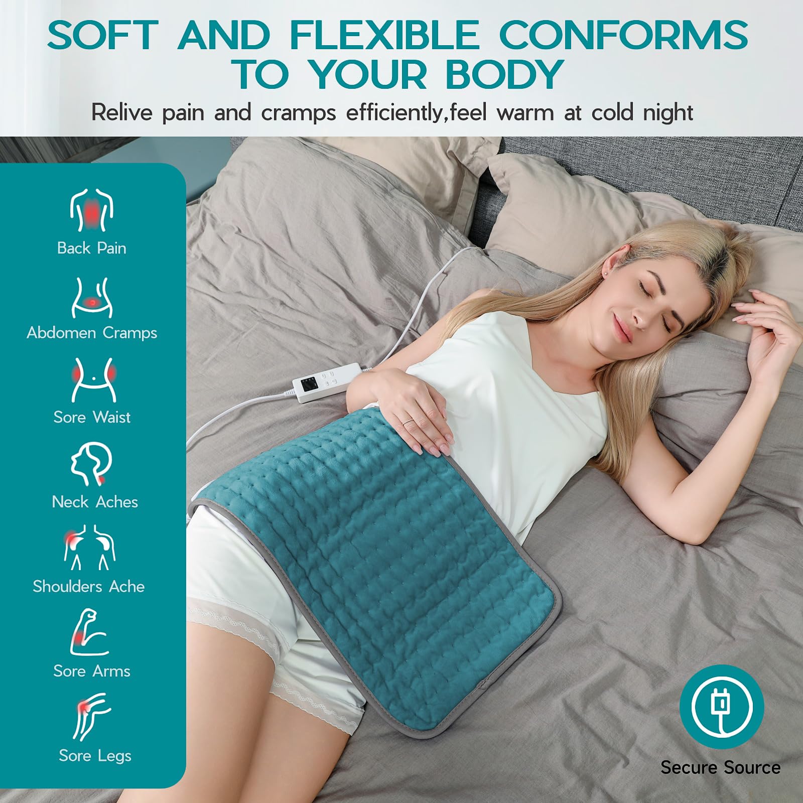 Vilicert heating pad control panel showing easy heat adjustments