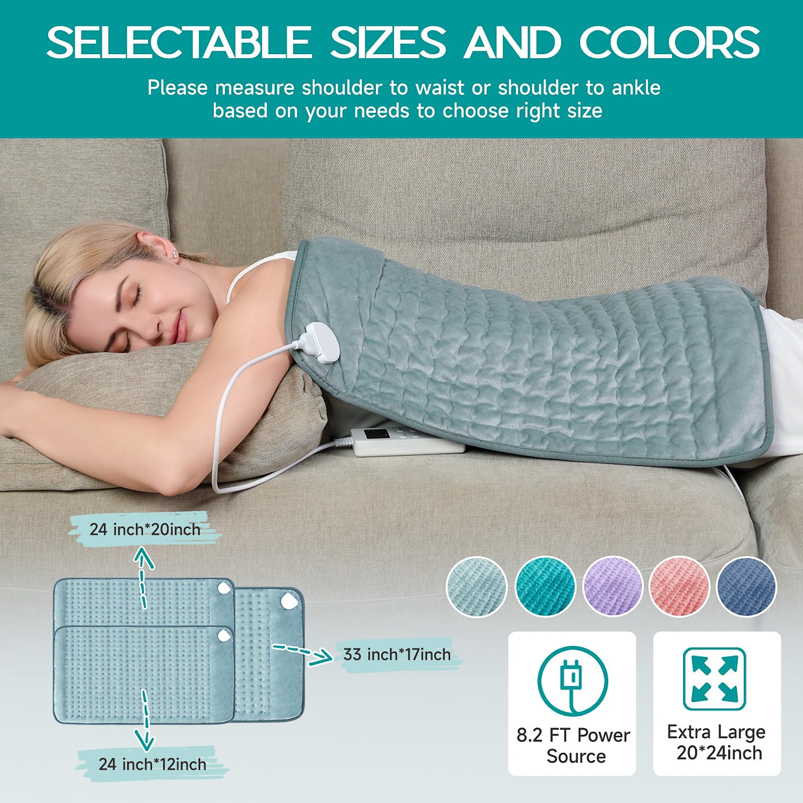Vilicert heating pad with long 8.2-foot cord for versatile placement.