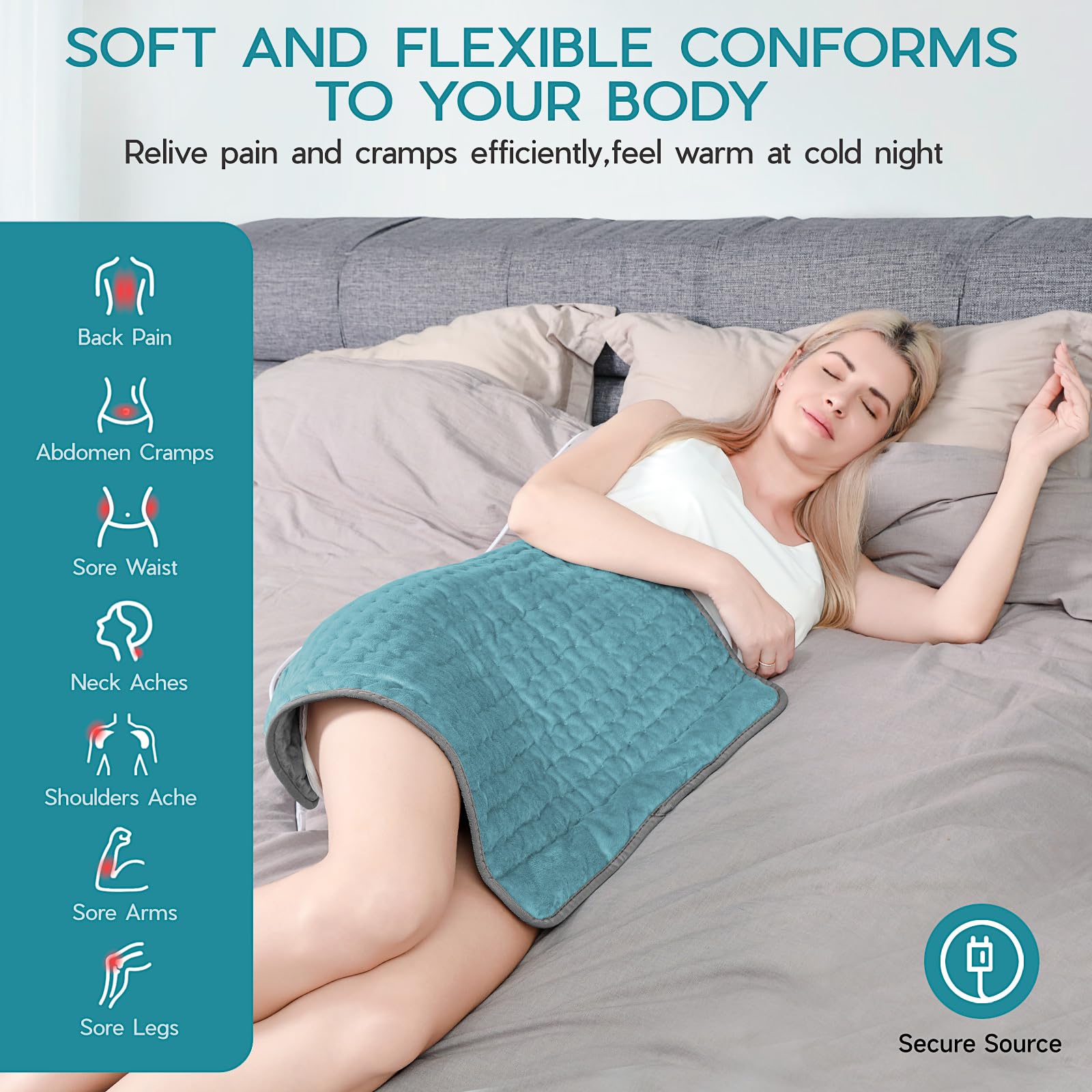 Vilicert heating pad comes in multiple sizes for personalized comfort.