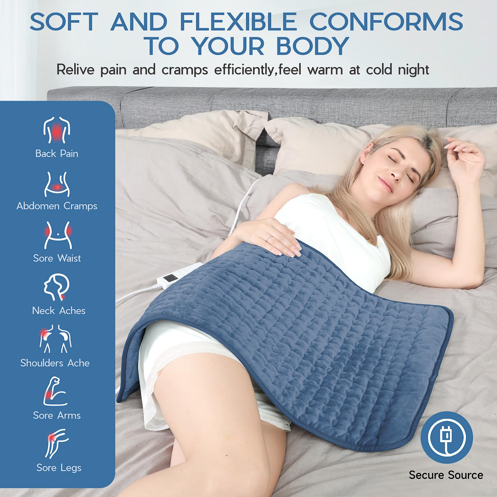 Vilicert heating pad offers dry and moist heat options for customizable warmth.