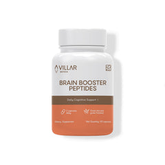 VILLAR BIOTECH Grass-Fed Bovine Brain Peptides bottle highlights memory support potential.