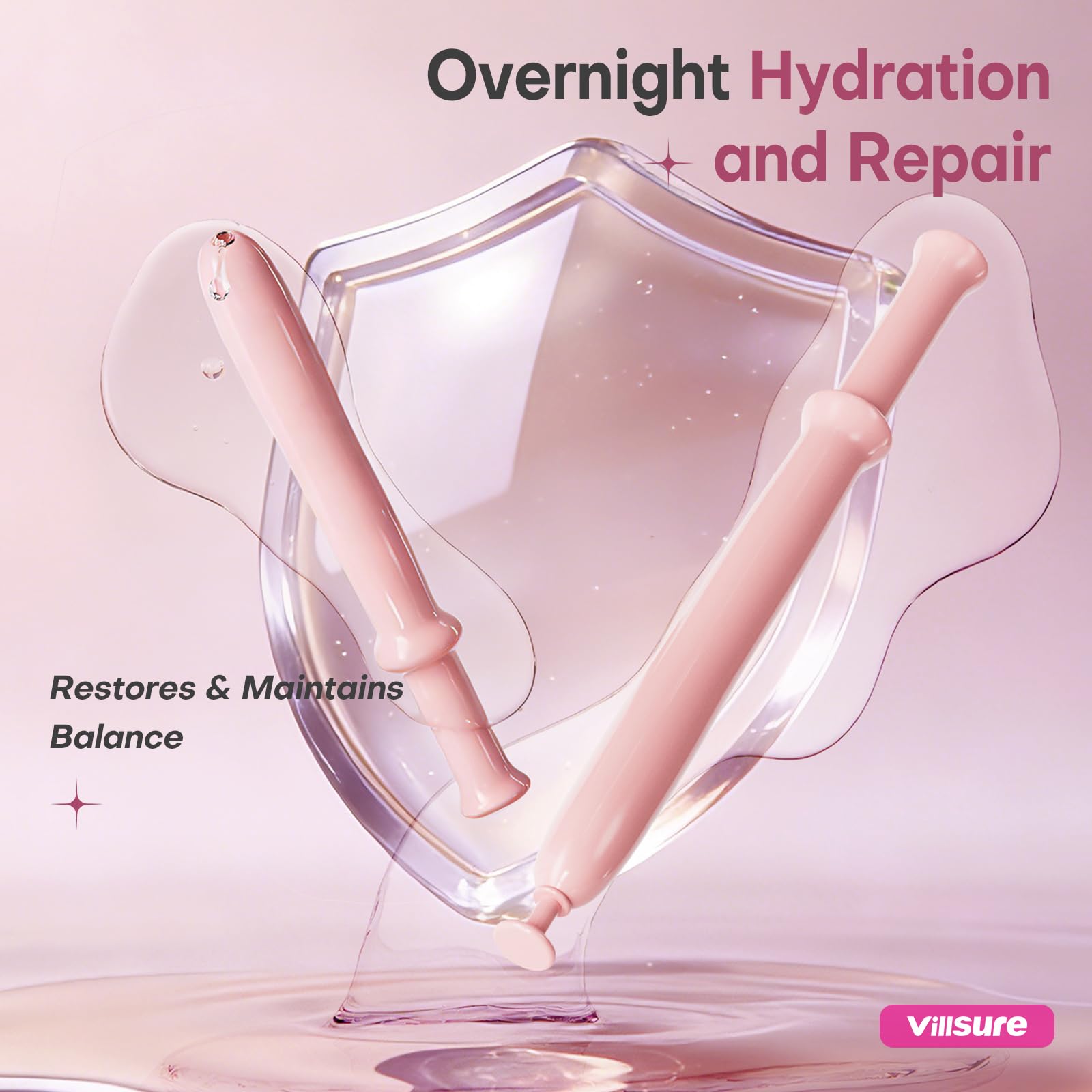 PH-balanced vaginal care graphic showing natural balance with Villsure