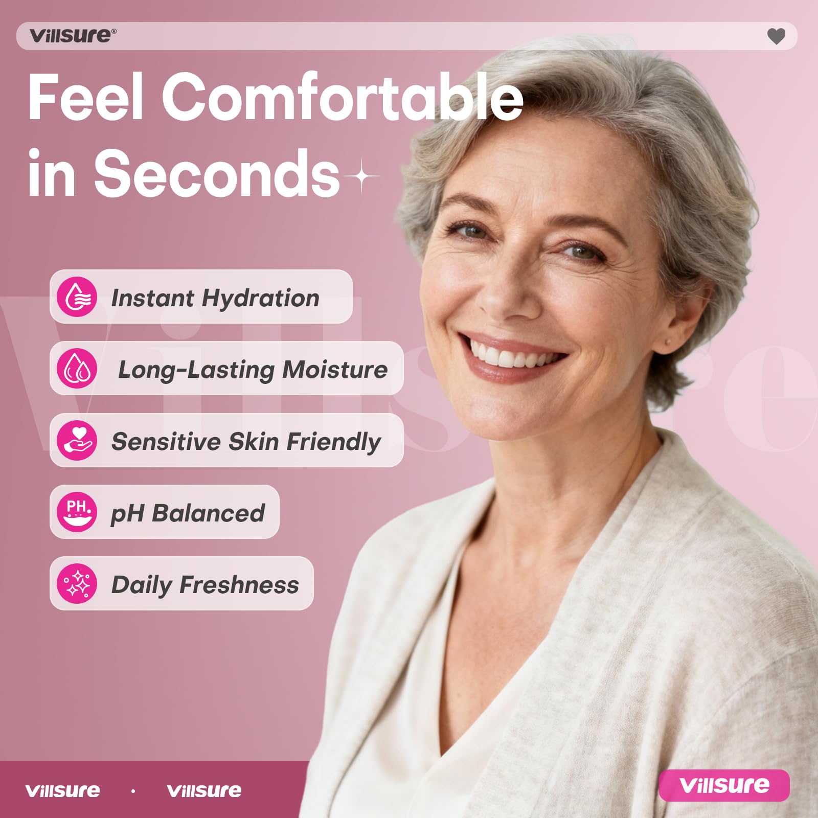 Fragrance-free label on Villsure vaginal moisturizer for sensitive skin