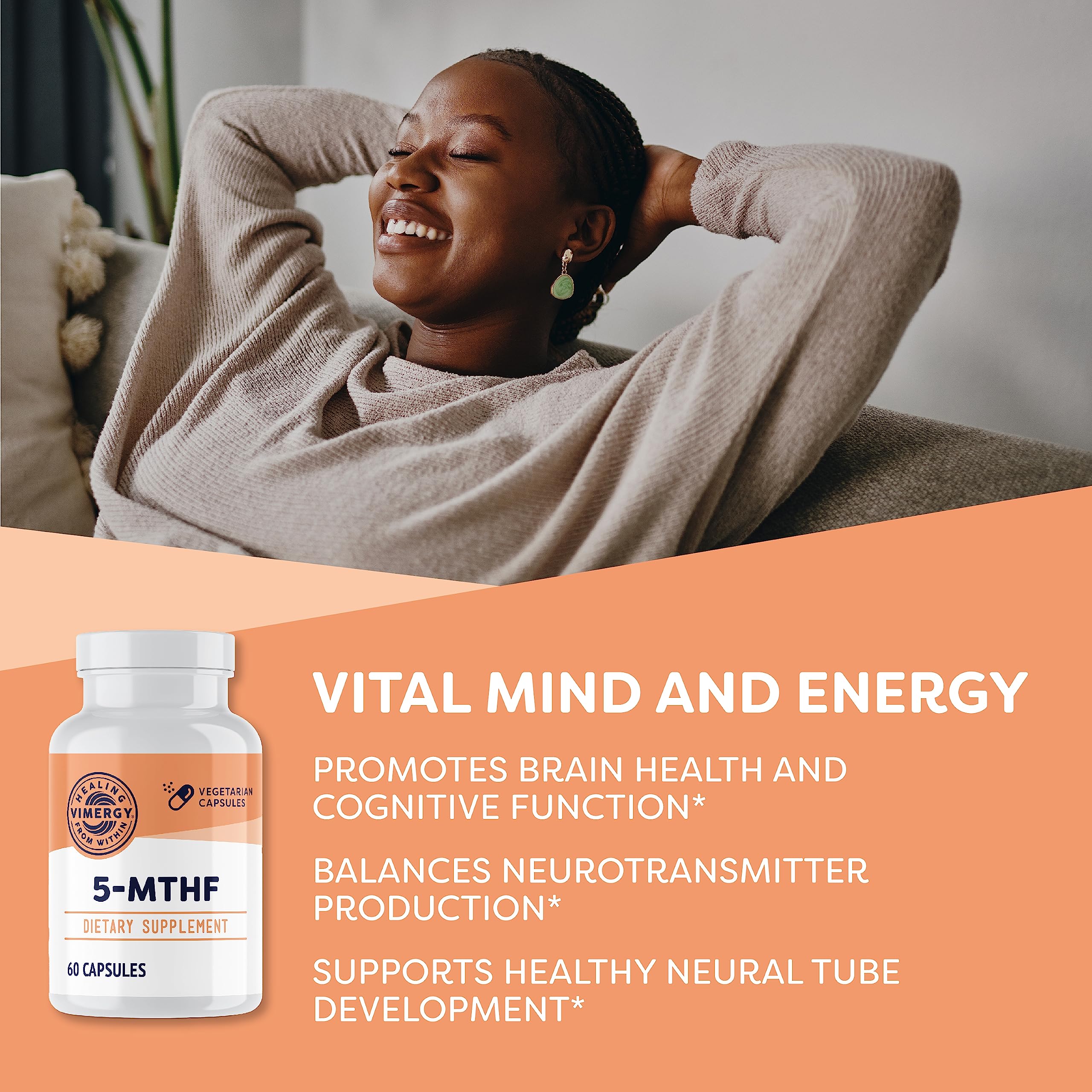 Vimergy 5-MTHF capsules close-up highlighting potent energy and brain support.