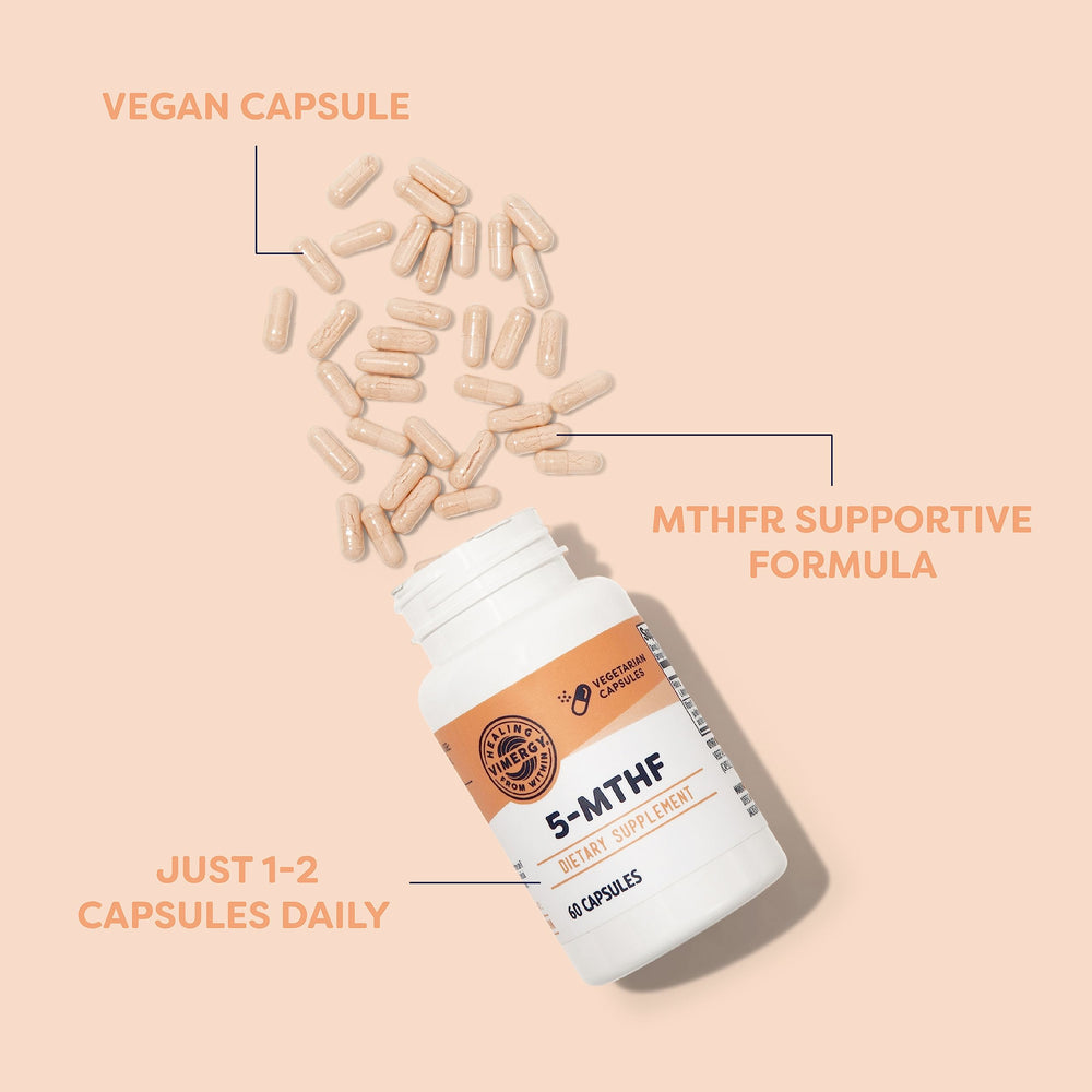 Vimergy bottle with vegan label emphasizes clean folate and B12.