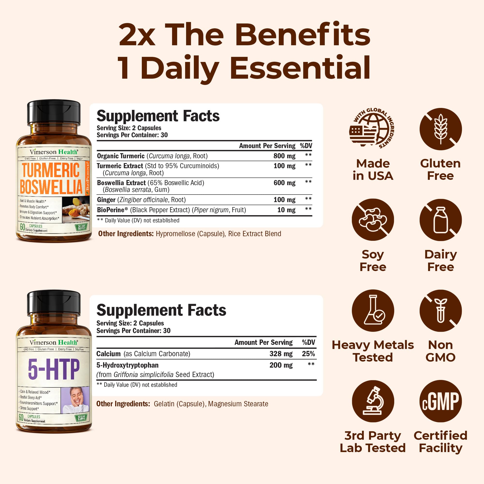 Vimerson Health 5-HTP calcium capsules for restful evenings and mood balance
