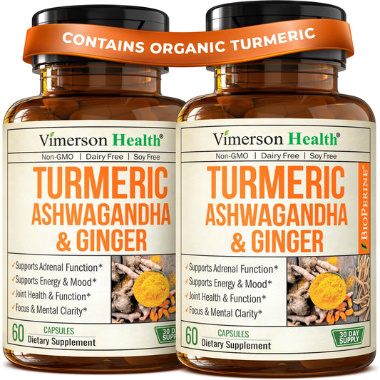 Vimerson Health ashwangdha turmeric capsules bottle front showing product brand and form as daily supplement for joint support