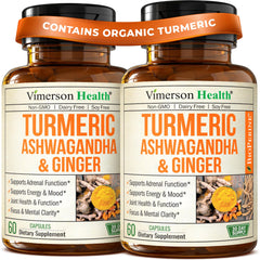 Vimerson Health ashwangdha turmeric capsules bottle front showing product brand and form as daily supplement for joint support