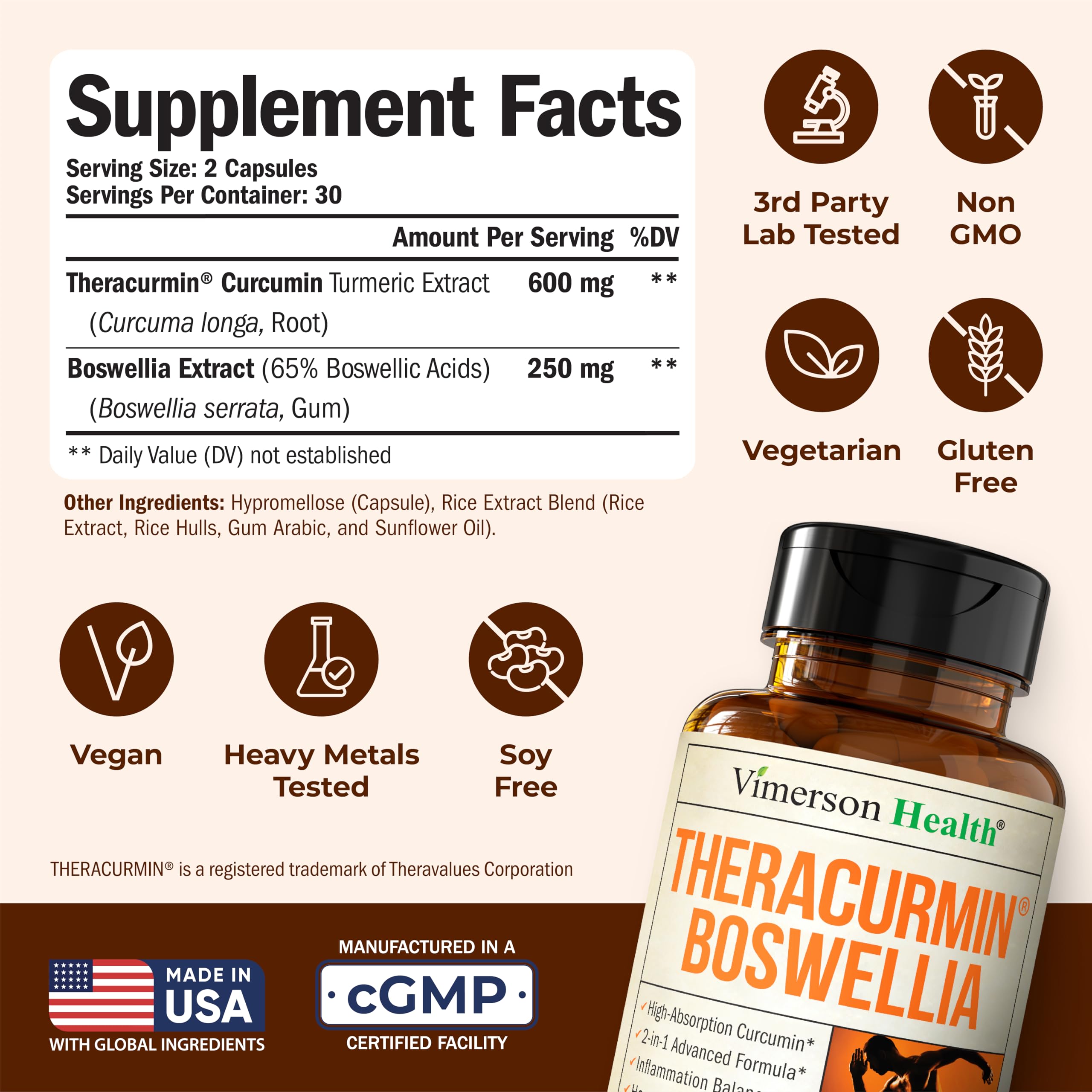 Vimerson Health Boswellia Serrata extract bottle highlights plant-based inflammation balance.