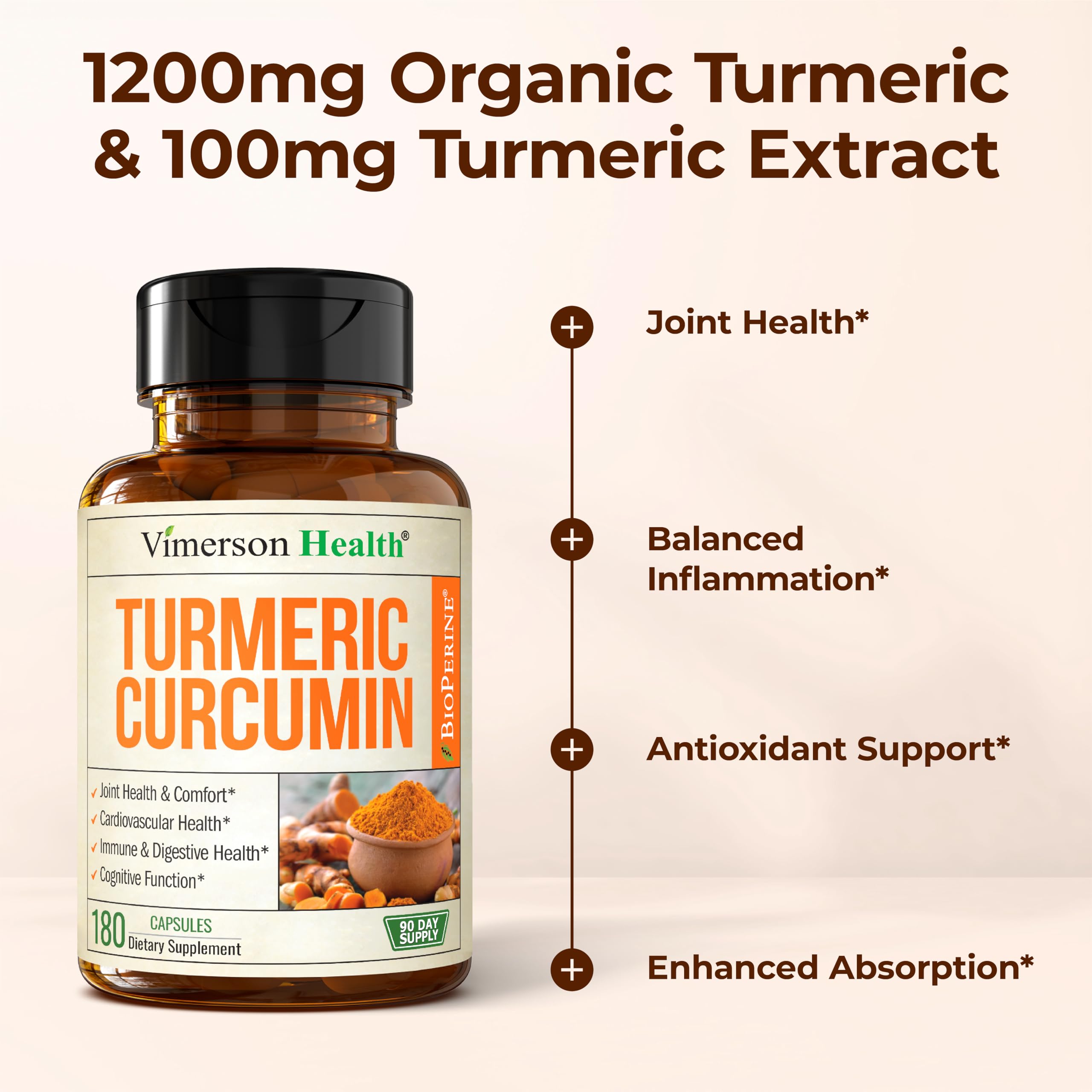 Capsules in hand highlight vegan turmeric supplement by Vimerson Health.