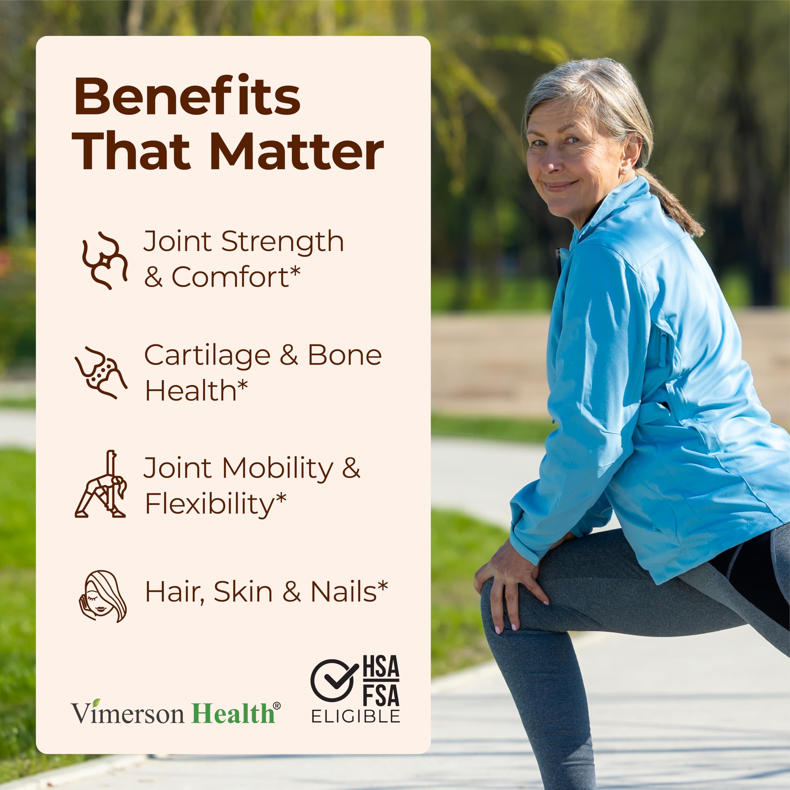 Vimerson Health collagen peptides bottle highlights skin, hair, and nails support