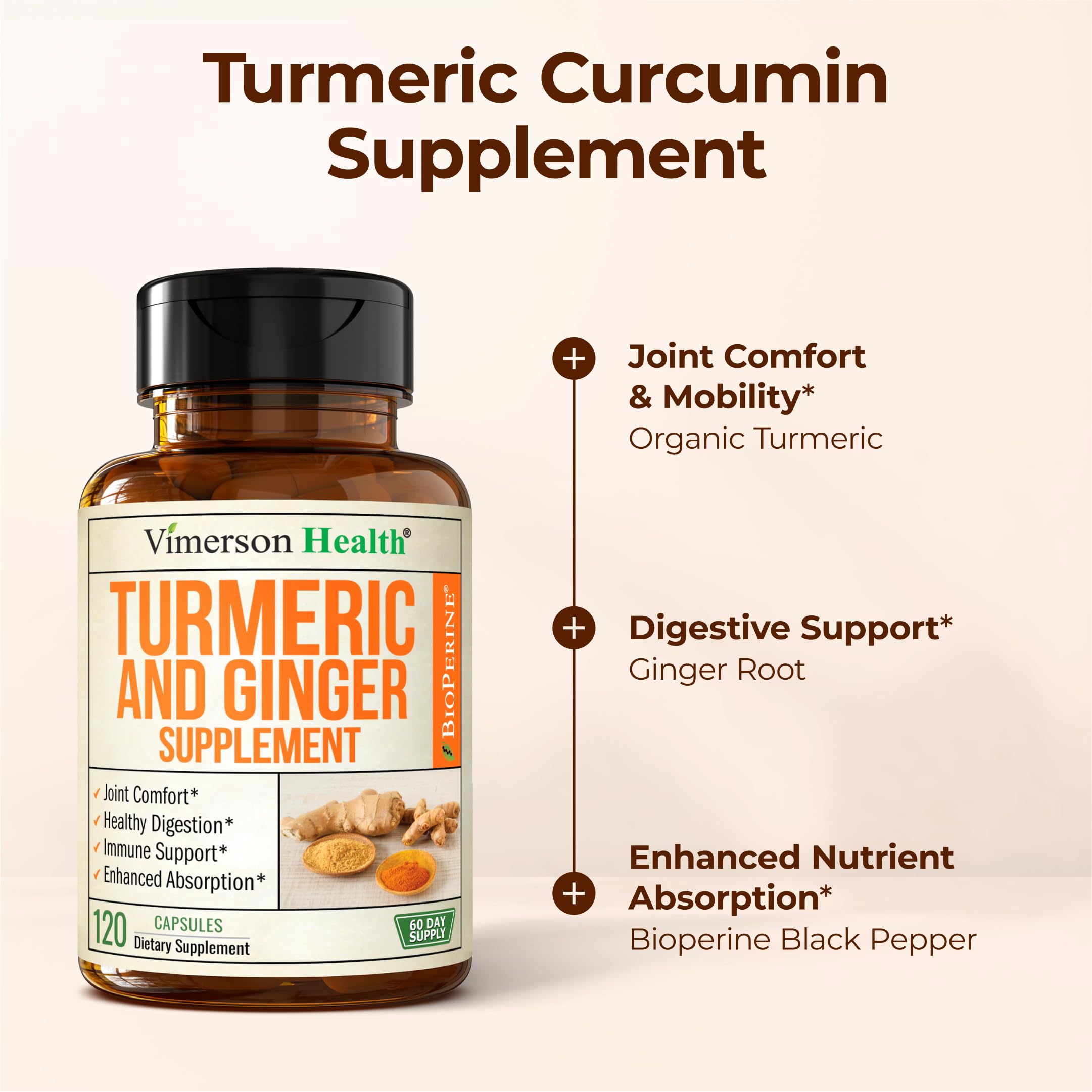 Vimerson Health ginger root image conveys digestive comfort and balance